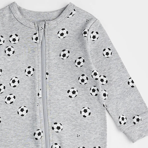 Pyjama grise chinée à imprimé de ballons de soccer- Petit Lem