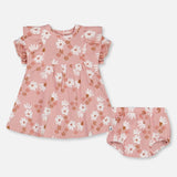 Ensemble Robe et Bloomer en Mousseline Imprimés Rose à Fleurs Blanches - Deux par Deux