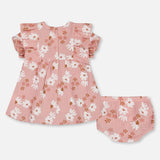 Ensemble Robe et Bloomer en Mousseline Imprimés Rose à Fleurs Blanches - Deux par Deux