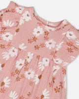 Ensemble Robe et Bloomer en Mousseline Imprimés Rose à Fleurs Blanches - Deux par Deux