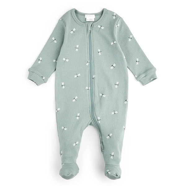 Pyjama côtelée bleue argentée à imprimé de libellules- Petit Lem