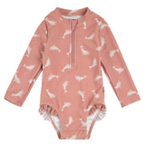 Maillot de Bain Manches Longues Rose à Imprimés Dauphins - Petit Lem