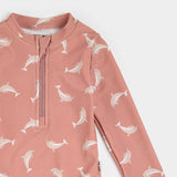 Maillot de Bain Manches Longues Rose à Imprimés Dauphins - Petit Lem