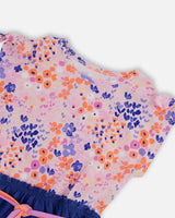 Robe bi-matière lavande avec imprimé de fleurs des champs et chambray - Deux par Deux