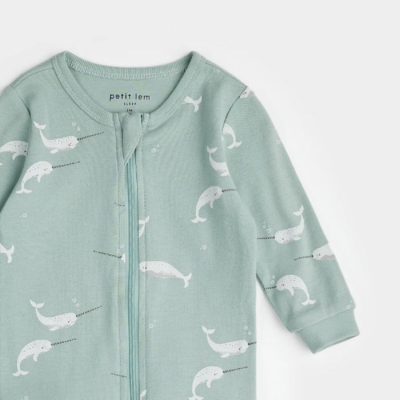 Pyjama vert sacelle avec imprimés de licorne des mers - Petit Lem