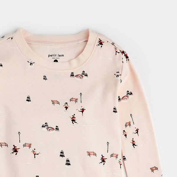 Pyjama 2 pièces rose pivoine à imprimé «Patinoire» - Petit Lem
