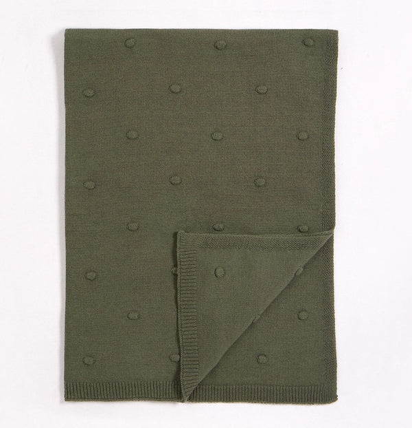 Couverture en tricot vert kaki - Petit Lem