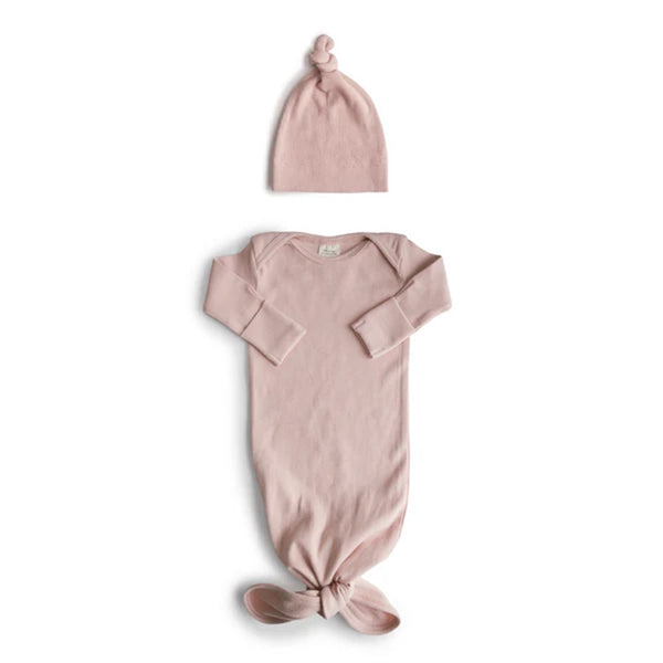 Ensemble Bonnet et Dormeuse à Noeud en Coton Biologique Côtelé - Blush - Mushie