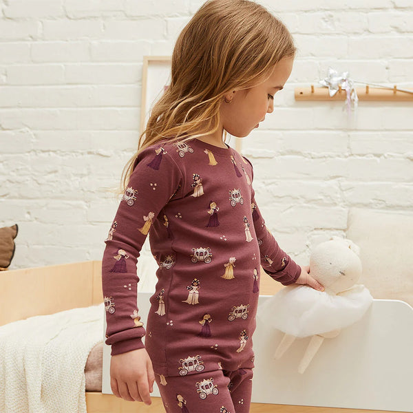 Ensemble Pyjamas Merlot à Imprimé de Princesses - Petit Lem