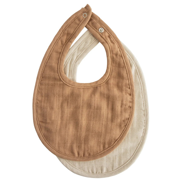 Ensemble de 2 Bavoirs en mousseline Tan/Fog - Mushie