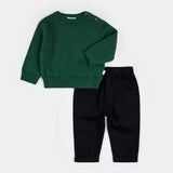 Ensemble en Tricot avec Pull Vert Forêt à Imprimé de Sapins - Petit Lem