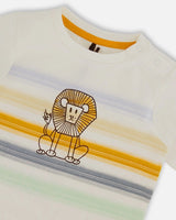 Ensemble t-shirt et short en coton français beige avec imprimé d'animaux - Deux par Deux