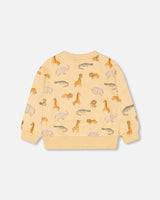 Sweatshirt beige imprimé d'animaux en coton français - Deux par Deux