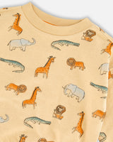 Sweatshirt beige imprimé d'animaux en coton français - Deux par Deux