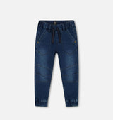 Pantalon coupe jogger en denim extensible marine - Deux par Deux