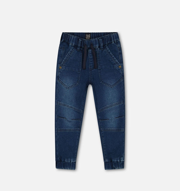 Pantalon coupe jogger en denim extensible marine - Deux par Deux