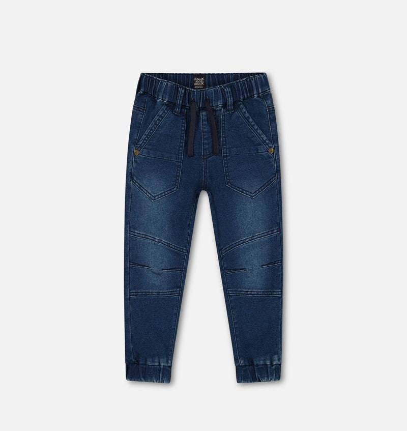 Pantalon coupe jogger en denim extensible marine - Deux par Deux