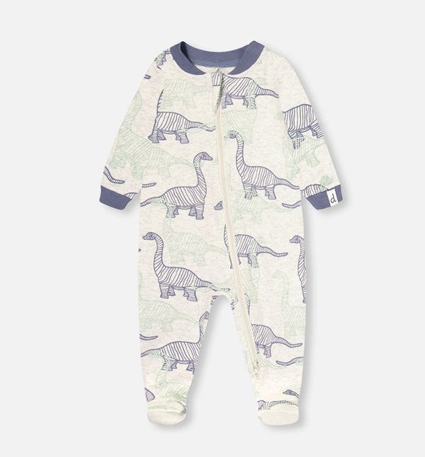 Pyjama beige chiné imprimé dinosaures en coton biologique - Deux par Deux