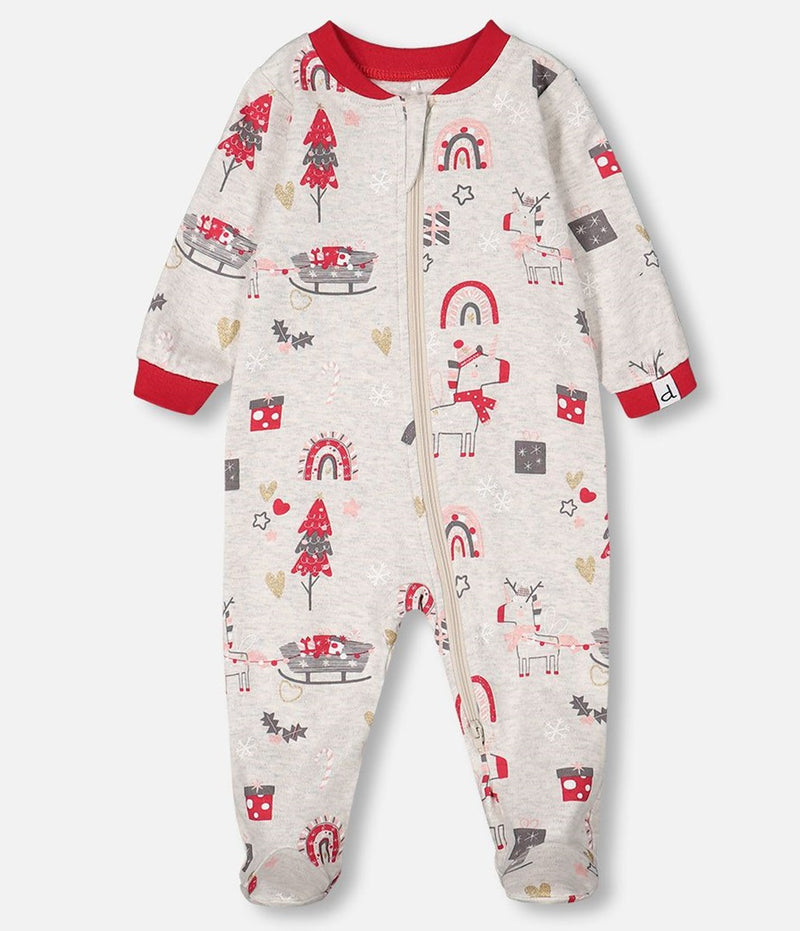 Pyjama une pièce en coton biologique - Licornes de noël - Deux par Deux