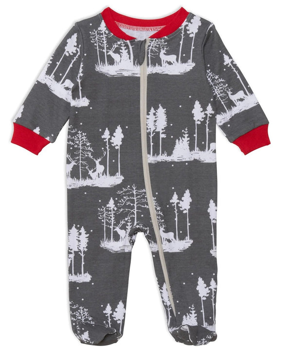 Pyjama une pièce en coton biologique gris avec imprimé Noël en famille - Deux par Deux