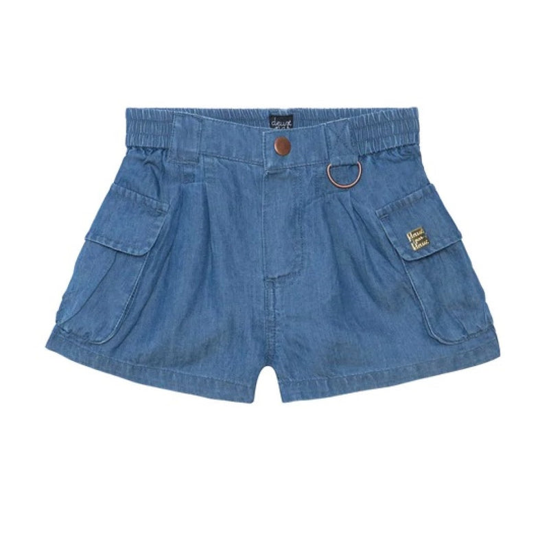 Short à poches cargo en chambray bleu - Deux par Deux