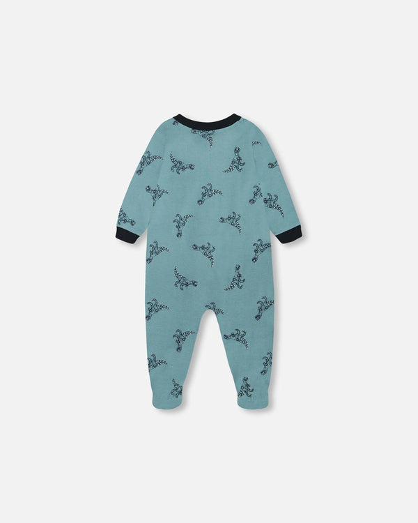 Pyjama sarcelle imprimé de dinosaures mécaniques en coton biologique - Deux par Deux