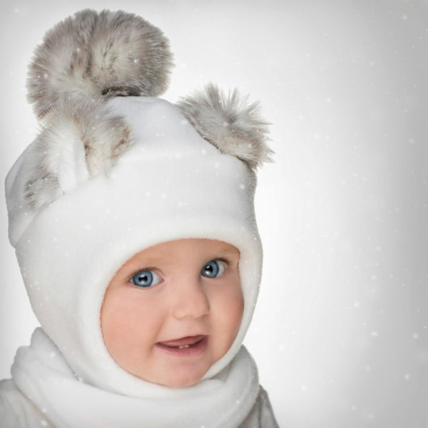 Chapeau de polar avec oreilles d'ours Blanc - Tirigolo