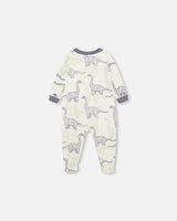 Pyjama beige chiné imprimé dinosaures en coton biologique - Deux par Deux