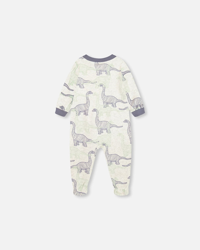 Pyjama beige chiné imprimé dinosaures en coton biologique - Deux par Deux