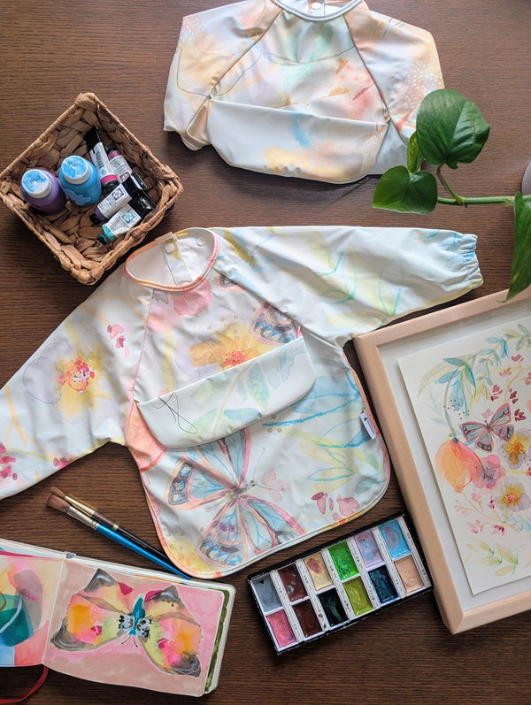 Bavoir à Manches Longues avec Pochette Intégrée, Soleil Fleuri - Micasso & Co