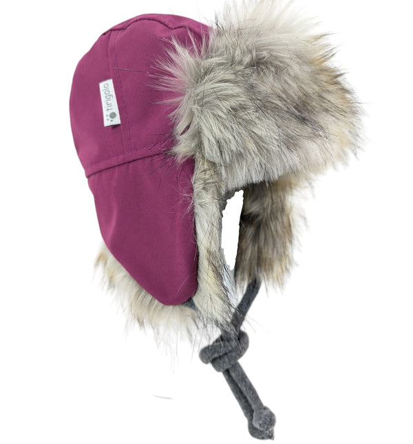 Chapeau Aviateur Framboise/ Fourrure Loup - Tirigolo