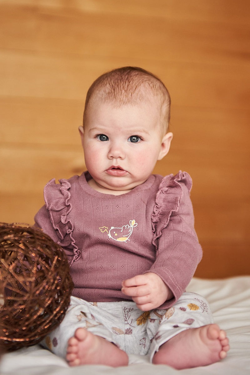 Ensemble haut en pointelle bois de rose et legging en coton biologique - Renards - Deux par Deux