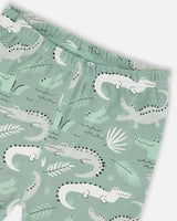 Ensemble Pyjama Court Deux Pièces en Coton Biologique Vert Sauge Clair et Crocodile Gris- Deux par Deux