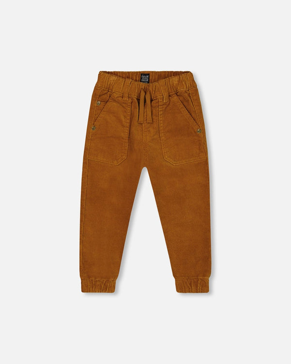 Pantalon Coupe Jogger En Velours Côtelé Extensible Brun Caramel - Deux par Deux