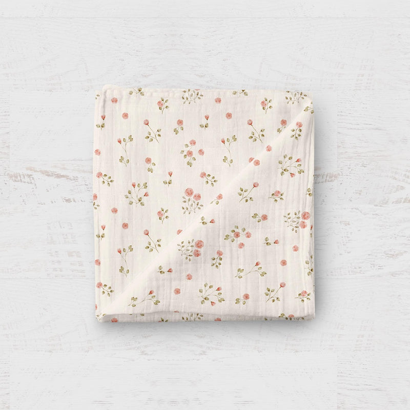 Couverture en Mousseline de Bambou - Bouton de Rose - Bébé Ô Chaud