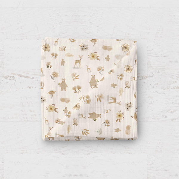 Couverture en Mousseline de Bambou - Ourson Boho - Bébé Ô Chaud