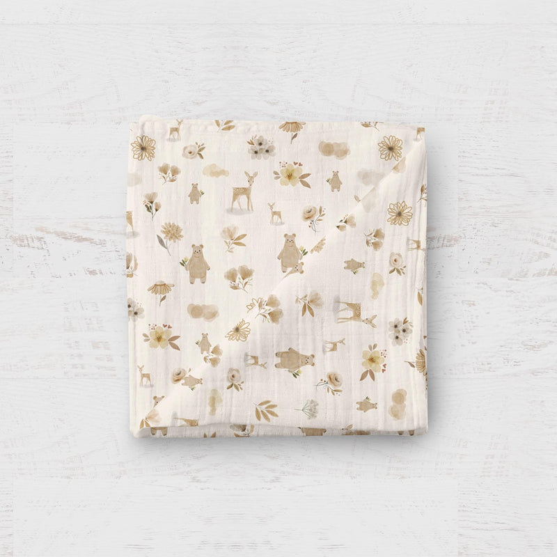 Couverture en Mousseline de Bambou - Ourson Boho - Bébé Ô Chaud