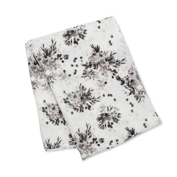 Couverture en mousseline de bamboo et coton -  Black floral - Lulujo