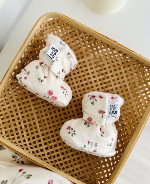 Pantoufles à velcro - Bouton de Rose - Bébé Ô Chaud