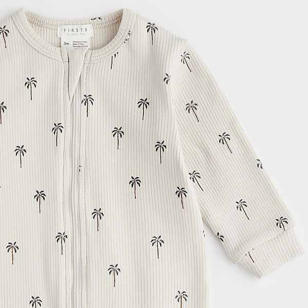 Pyjama côtelée taupe à imprimé de palmiers - Petit Lem