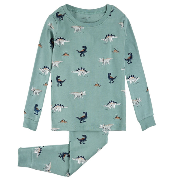 Pyjama 2 pièces turquoise à imprimé de dinosaures - Petit Lem