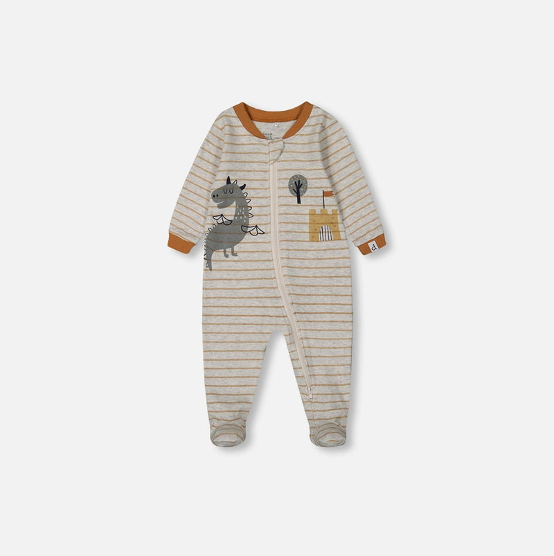 Pyjama en Coton Biologique Imprimé Dinosaure sur Fond Chiné et Beige - Deux par Deux