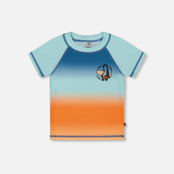 Rashguard à Manches Courtes Bleu Marine, Turquoise et Orange - Deux par Deux