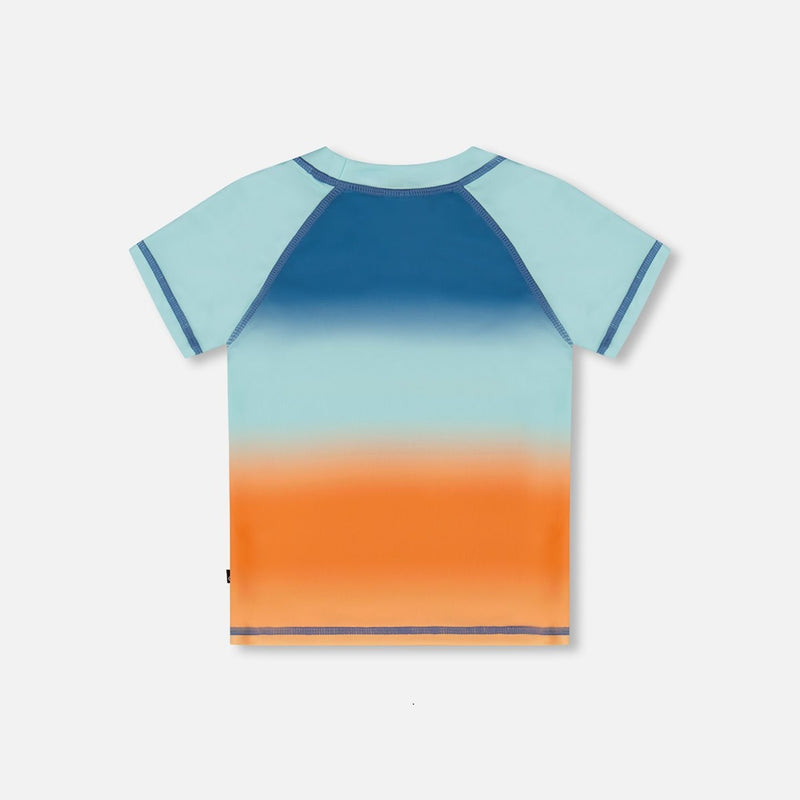 Rashguard à Manches Courtes Bleu Marine, Turquoise et Orange - Deux par Deux