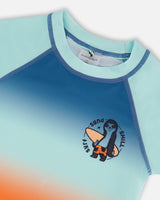 Rashguard à Manches Courtes Bleu Marine, Turquoise et Orange - Deux par Deux