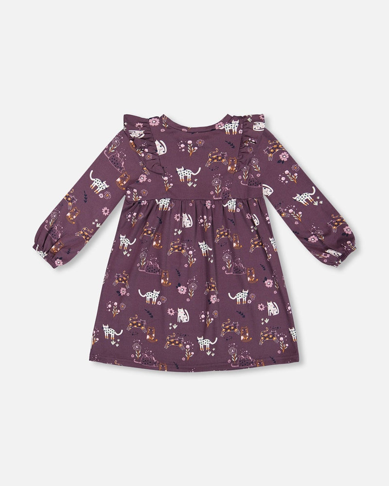 Robe à Volants Mauve à Imprimés de Chats - Deux par Deux