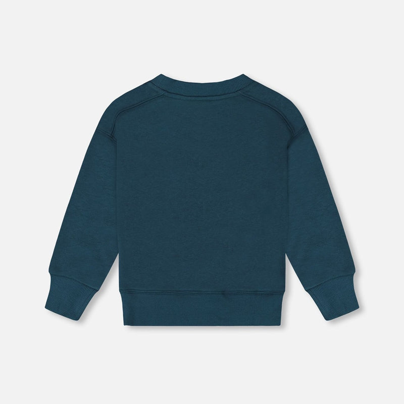 Pull French Terry à Imprimé Graphique Bleu Sarcelle et Pêche - Deux par Deux