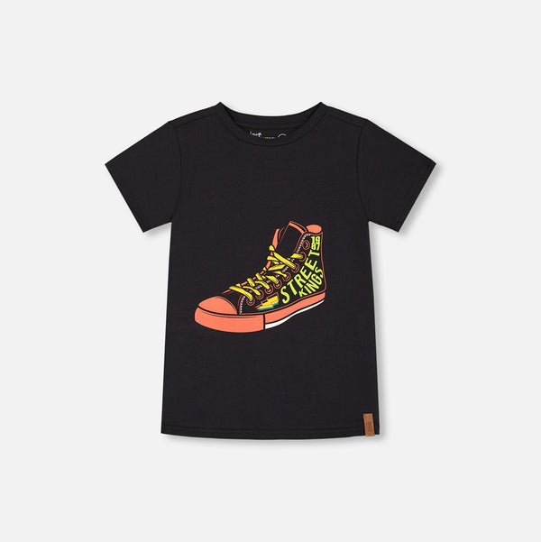 T-shirt Graphique en Coton Biologique avec Chaussures Noires et Rouges - Deux par Deux