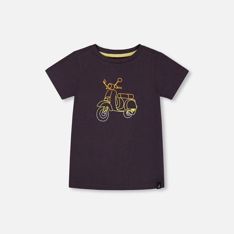 T-shirt Gris Foncé et Vespa Multicolore en Coton Biologique - Deux par Deux