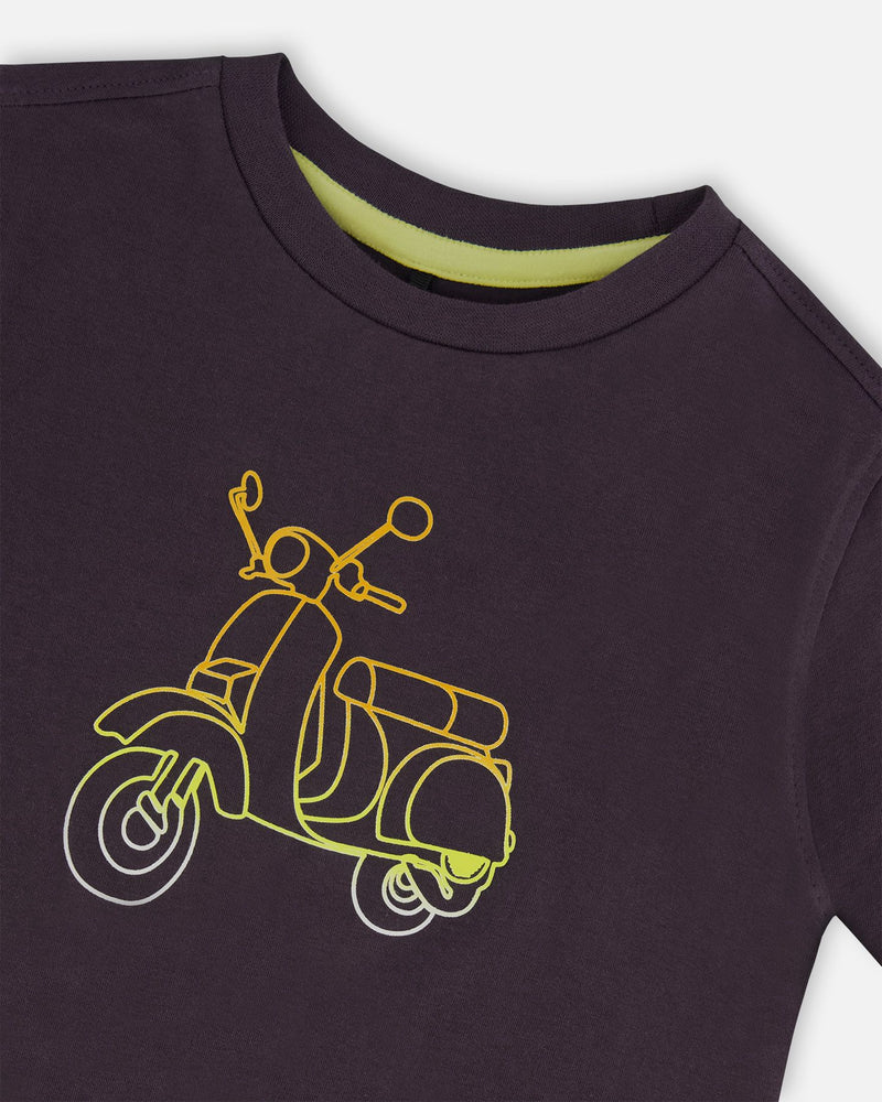 T-shirt Gris Foncé et Vespa Multicolore en Coton Biologique - Deux par Deux